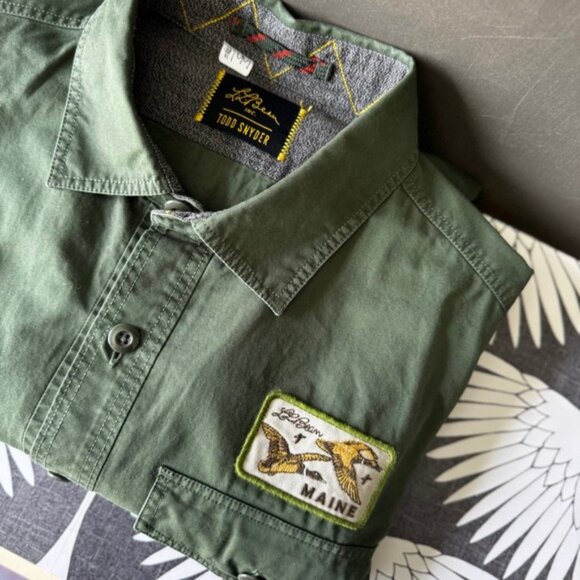LL Bean Todd Snyder Mens Green Patchwork Camping Fishing Outdoor Shirt Jacket - Picture 6 of 11